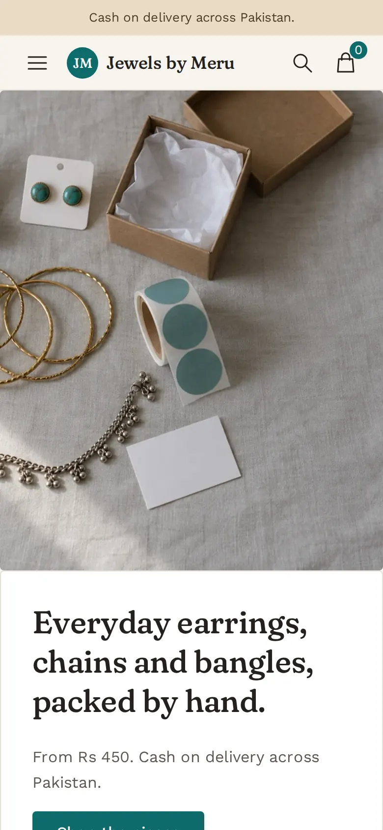 The Jewels by Meru online store on a phone.